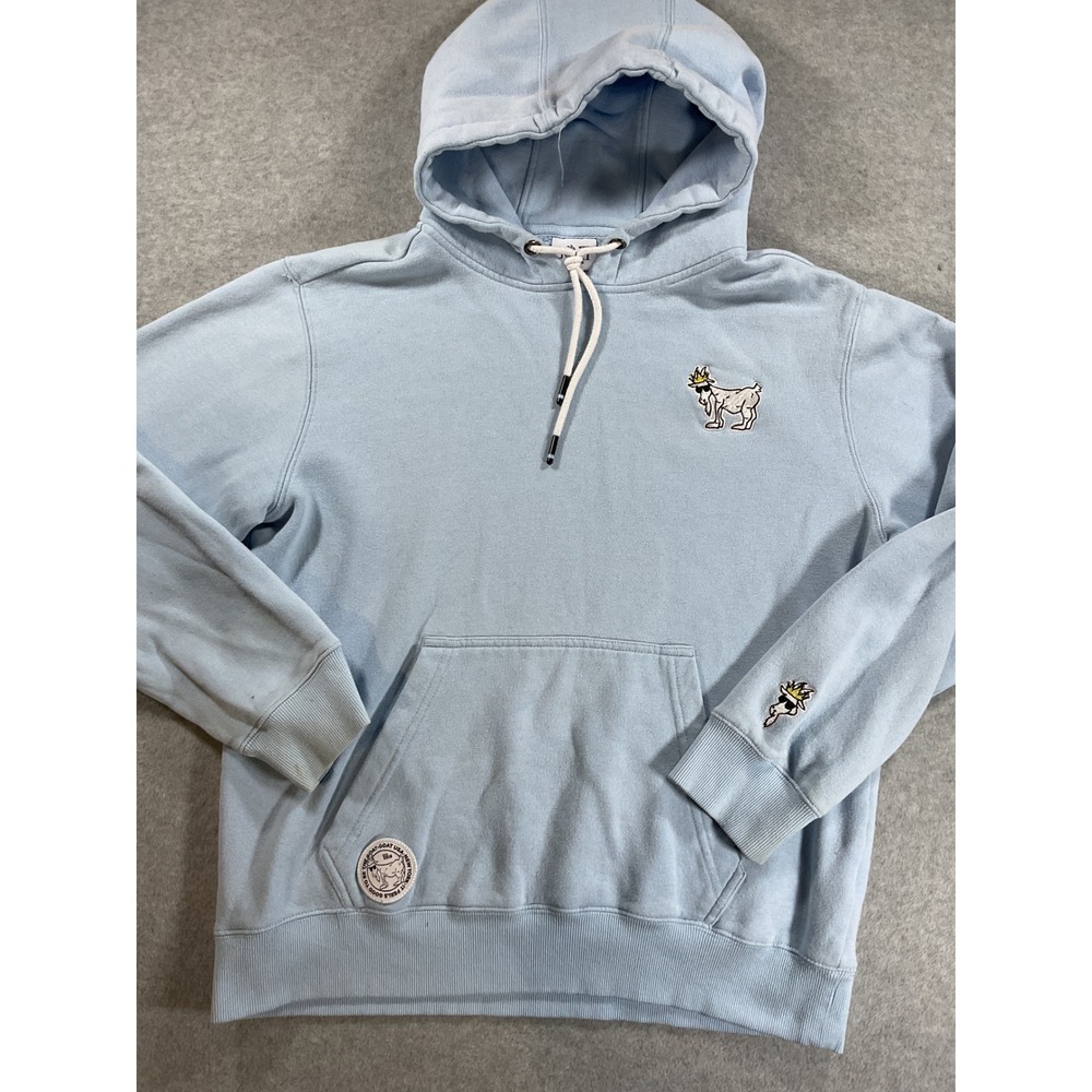 GOAT USA Mens Light Blue Fleece Pullover Hoodie Mascot Logo Size Medium 2231